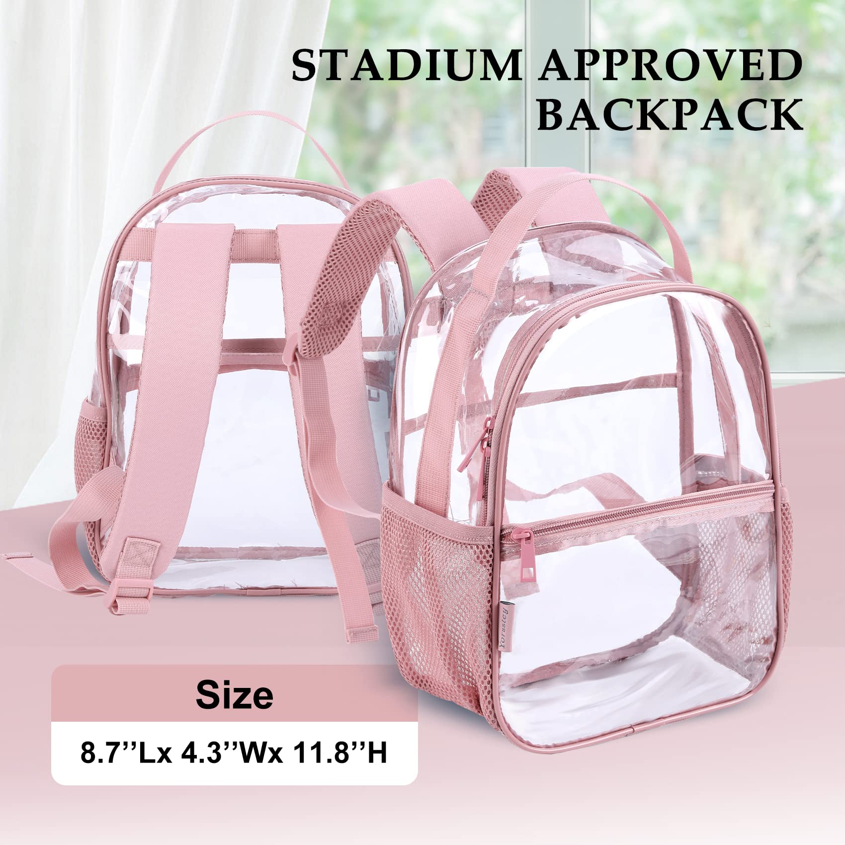 Clear Mini Backpack - Stadium Approved See-Through Small Transparent Bag for Women | Perfect for Sports Events, Concerts & Travel | Lightweight & Water-Resistant | Ideal for Theme Parks, Festivals & Security Checks (Pink)