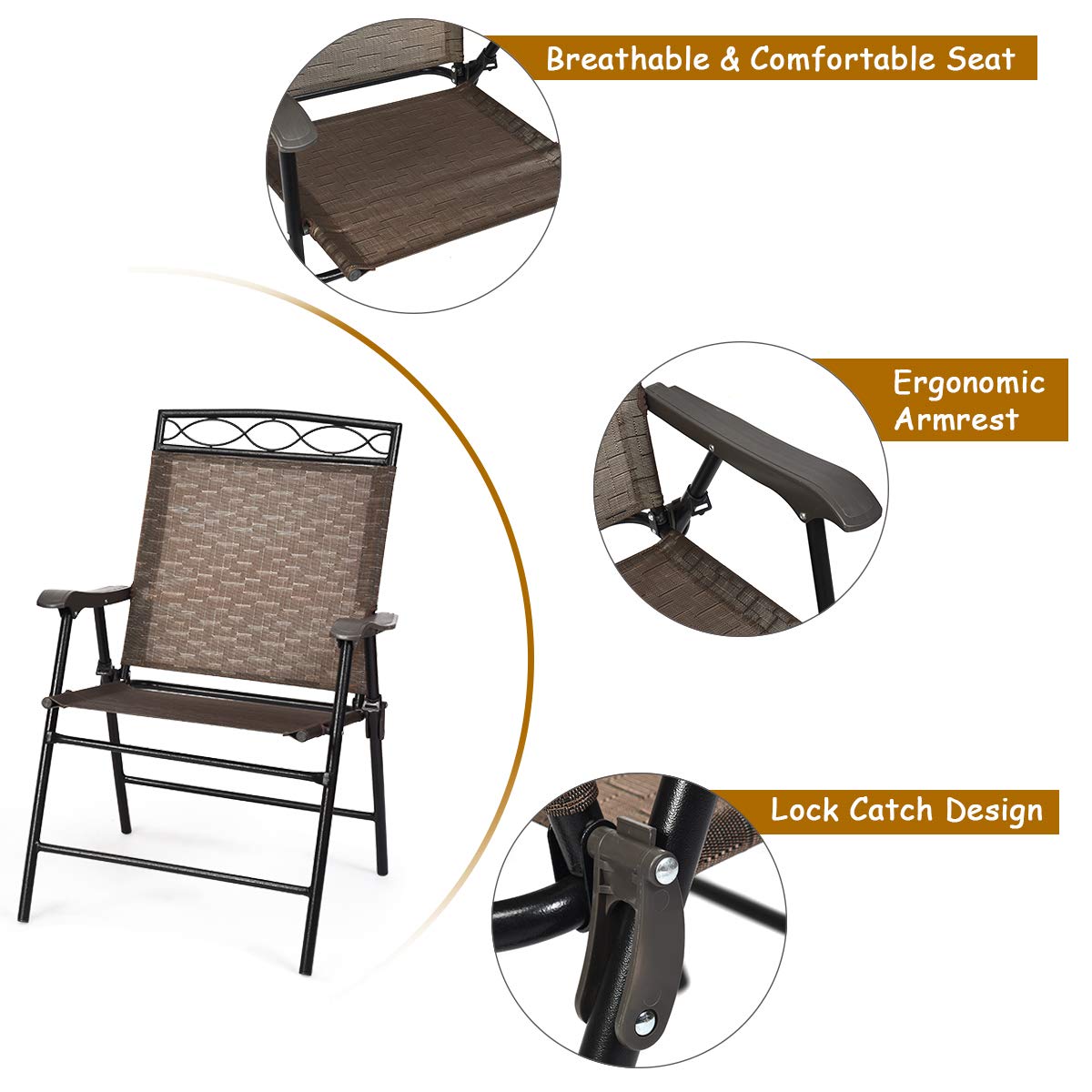 HAPPYGRILL 3-Piece Outdoor Patio Dining Set with Round Tempered Glass Table & Foldable Chairs, Garden Poolside Backyard Furniture Set with Umbrella Hole - Perfect for BBQs, Parties, and Relaxing Outdoors