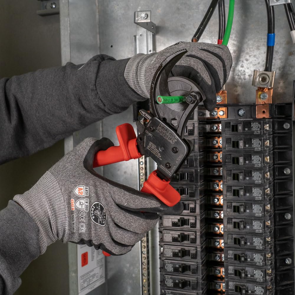 Klein Tools 63060 Heavy Duty Ratcheting Cable Cutters - Up to 750 MCM Capacity for Electrical Wire Cutting | Perfect for Electricians, Contractors & DIY Cable Preparation Projects