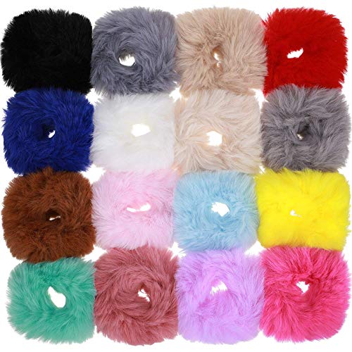 PABULUM 6 Pack Furry Scrunchies for Women - Soft Rabbit Fur Hair Ties, Ponytail Holders & Hair Bands - Cute Hair Accessories for Girls (Perfect for School, Work, Parties & Everyday Styling)