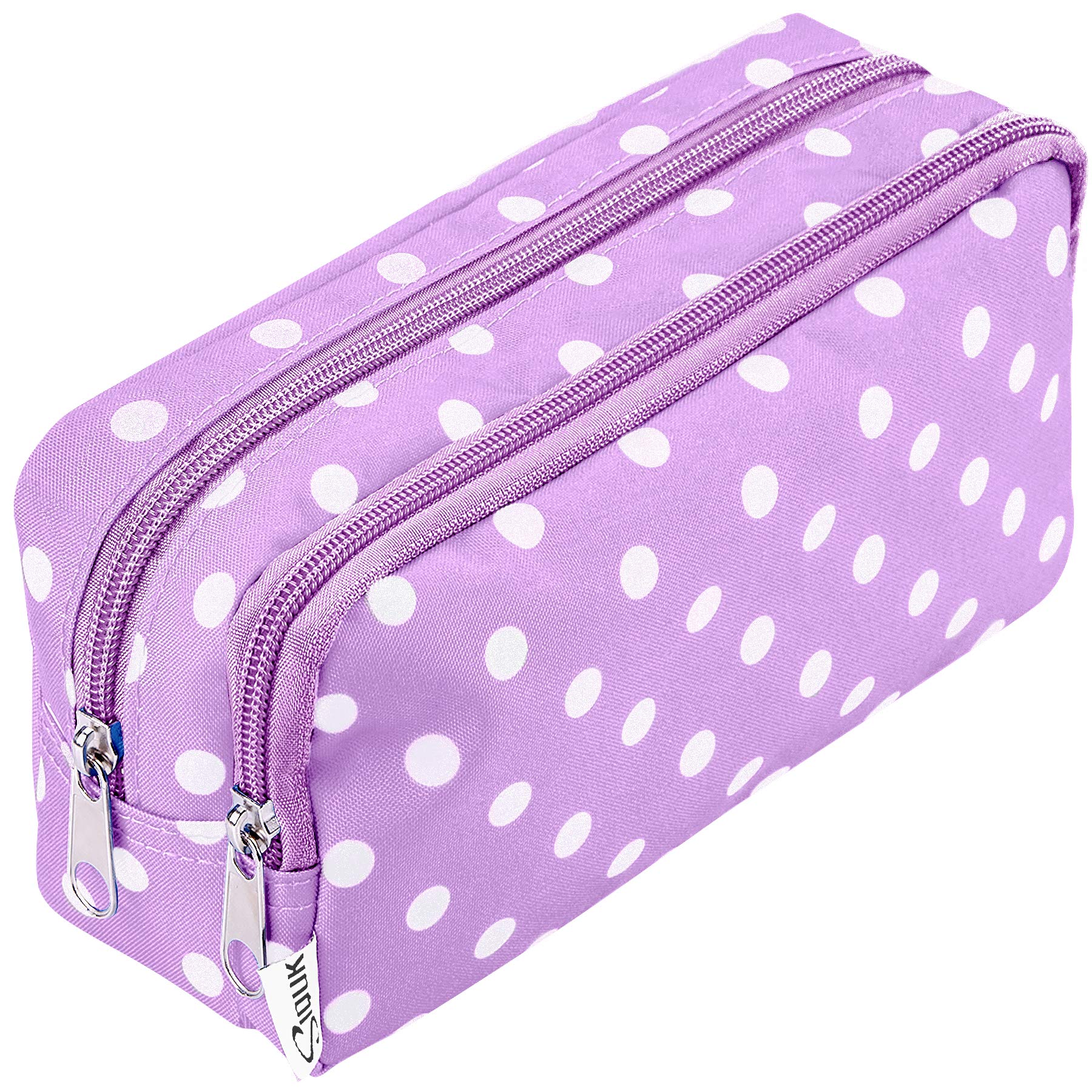 SIQUK Large Capacity Polka Dot Pencil Case with Double Zippers & Multiple Compartments - School Stationery Organizer, Cosmetic Pouch for Students & Adults (Purple) - Perfect for School, Office & Travel Essentials