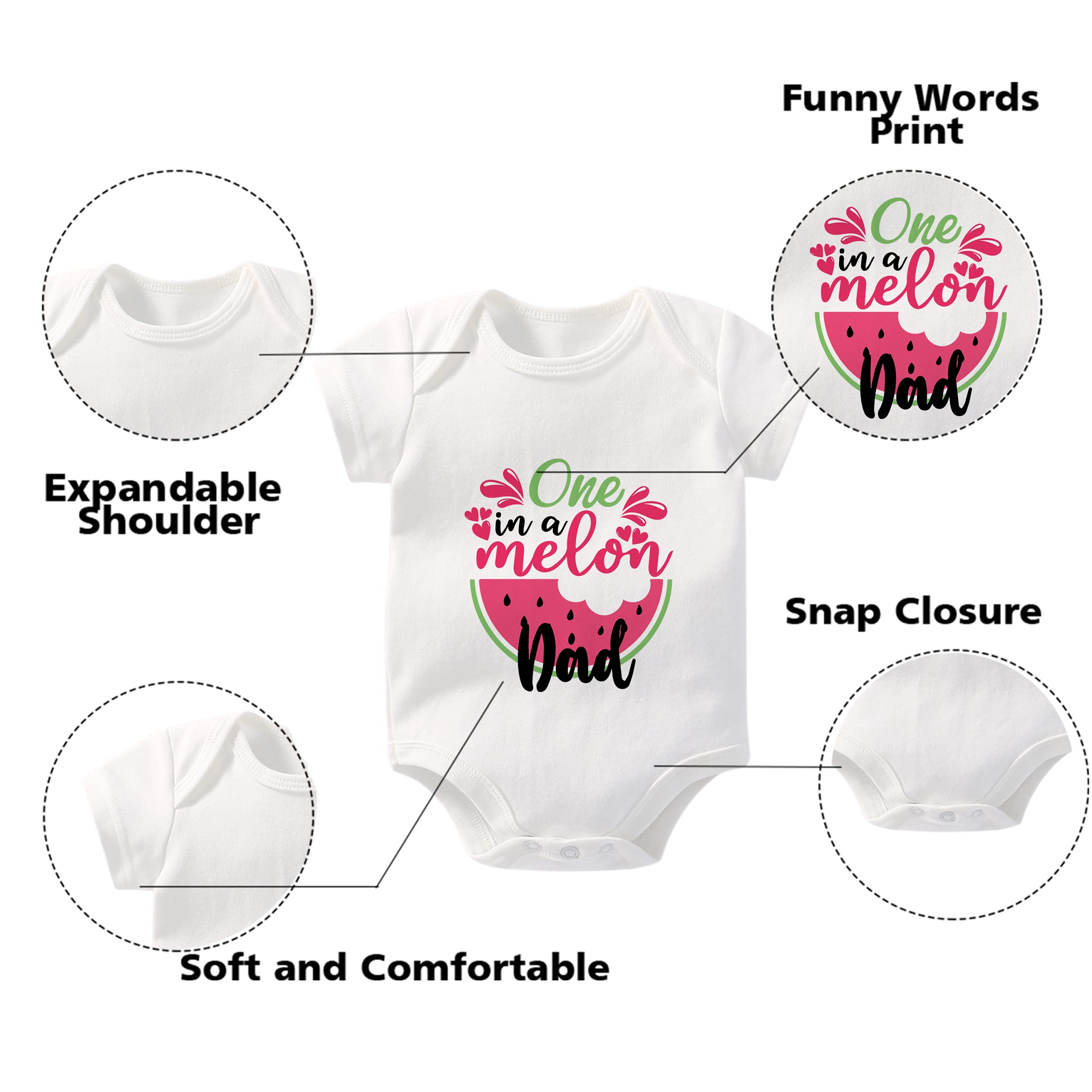 YSCULBUTOL Funny Baby Twins Bodysuit - 'One in A Melon' Matching Outfit Set with Hat for Birthday, Dad & Baby Girl | Cute Newborn Photoshoot & Family Matching Outfits