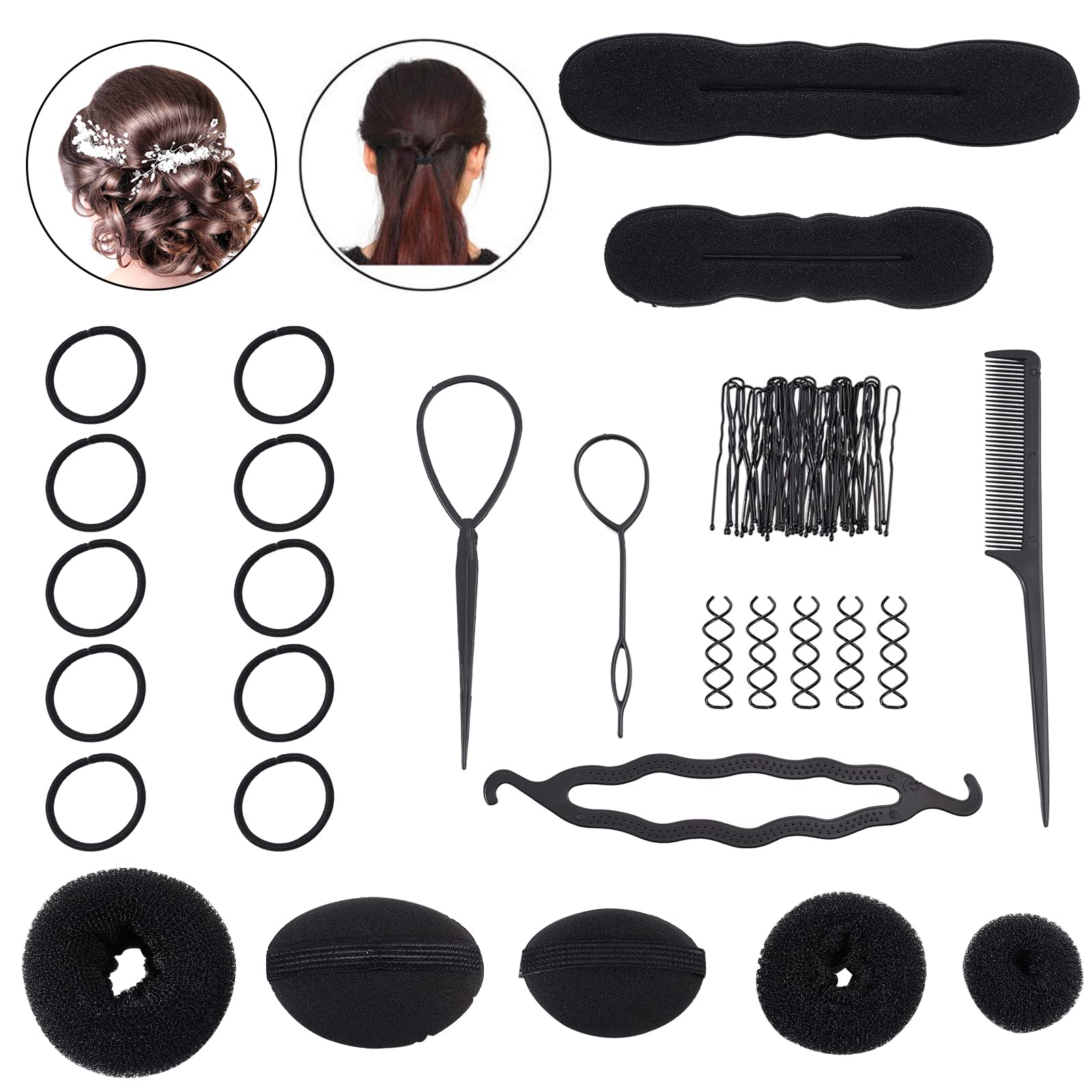 WEBEEDY 66 Pcs Hair Styling Kit - Professional Hair Bun Shaper & Braiding Tool Set for Women | DIY Hair Accessories & Modeling Tools for Updos, Ponytails & Special Occasions