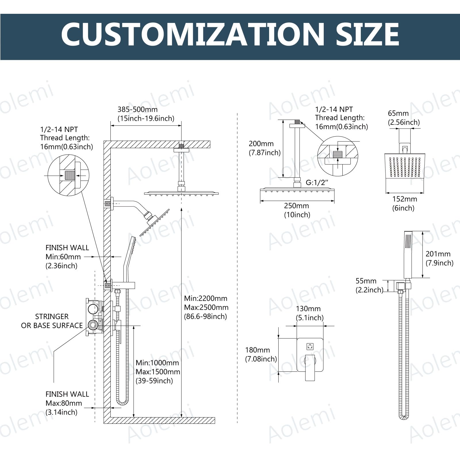 Aolemi Luxury Rainfall Shower System - 10
