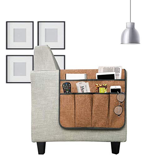 Armrest Caddy Organizer - Sofa & Armchair Remote Holder with Magazine Pockets - Space Saving Couch Caddy for TV Remote, Phone, Books & Pens (Coffee Brown) - Perfect for Living Room, Bedroom & Home Theater Use