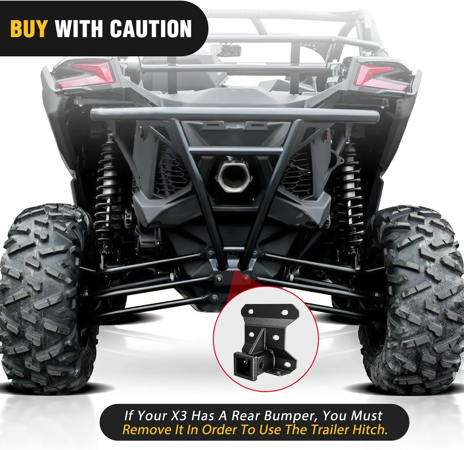 2 Inch Rear Bumper Tow Trailer Hitch Receiver Kit for 2017+ Can Am Maverick X3, Maverick Turbo, Max Turbo, X DS, X RS Turbo - Perfect for Off-Road Towing & Utility Trailers