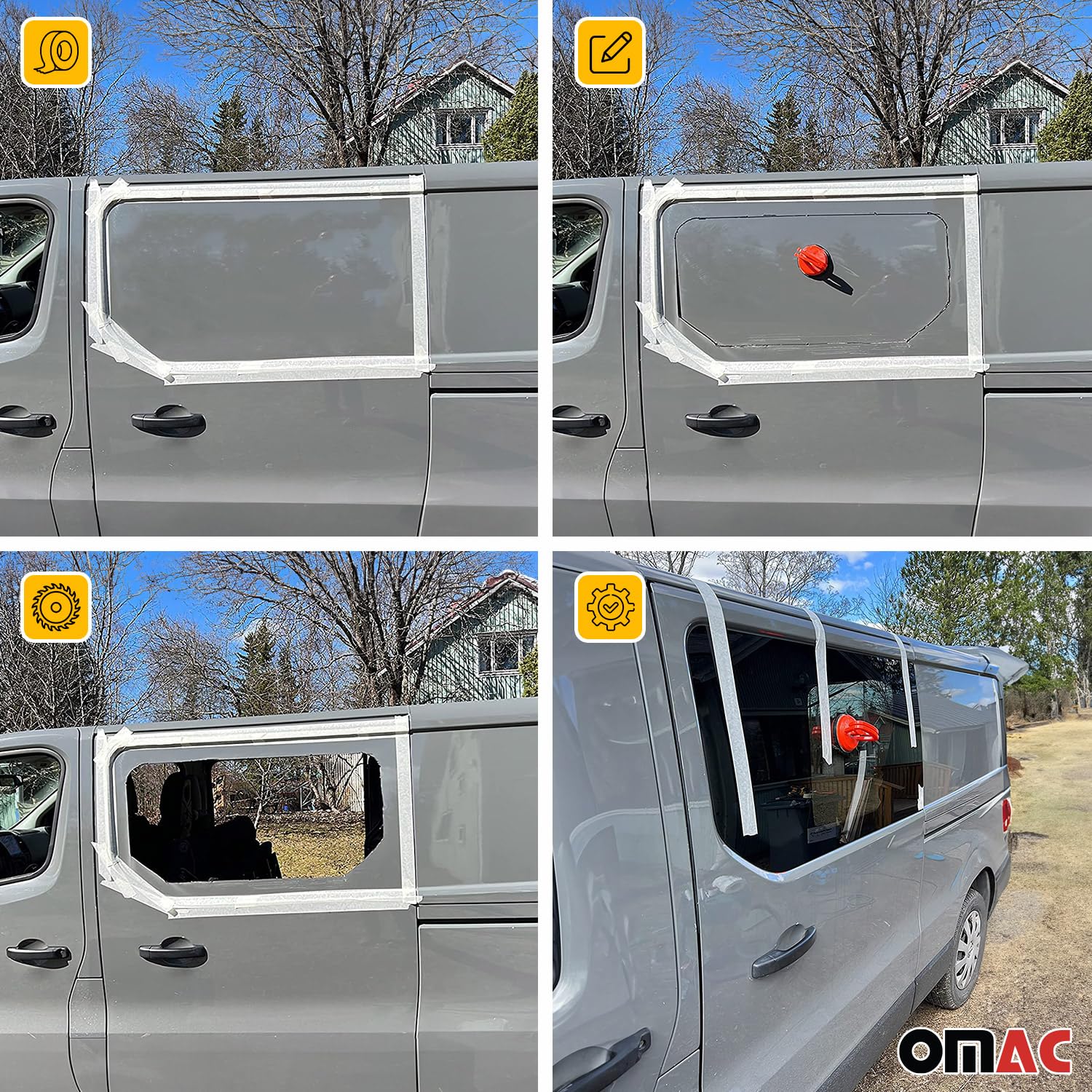 OMAC Replacement Window Glass for Ram Promaster 2014-2025 - Right Rear Sliding Door - OEM Fit - L4 Black Tint - Perfect for Cargo Vans & RV Conversions