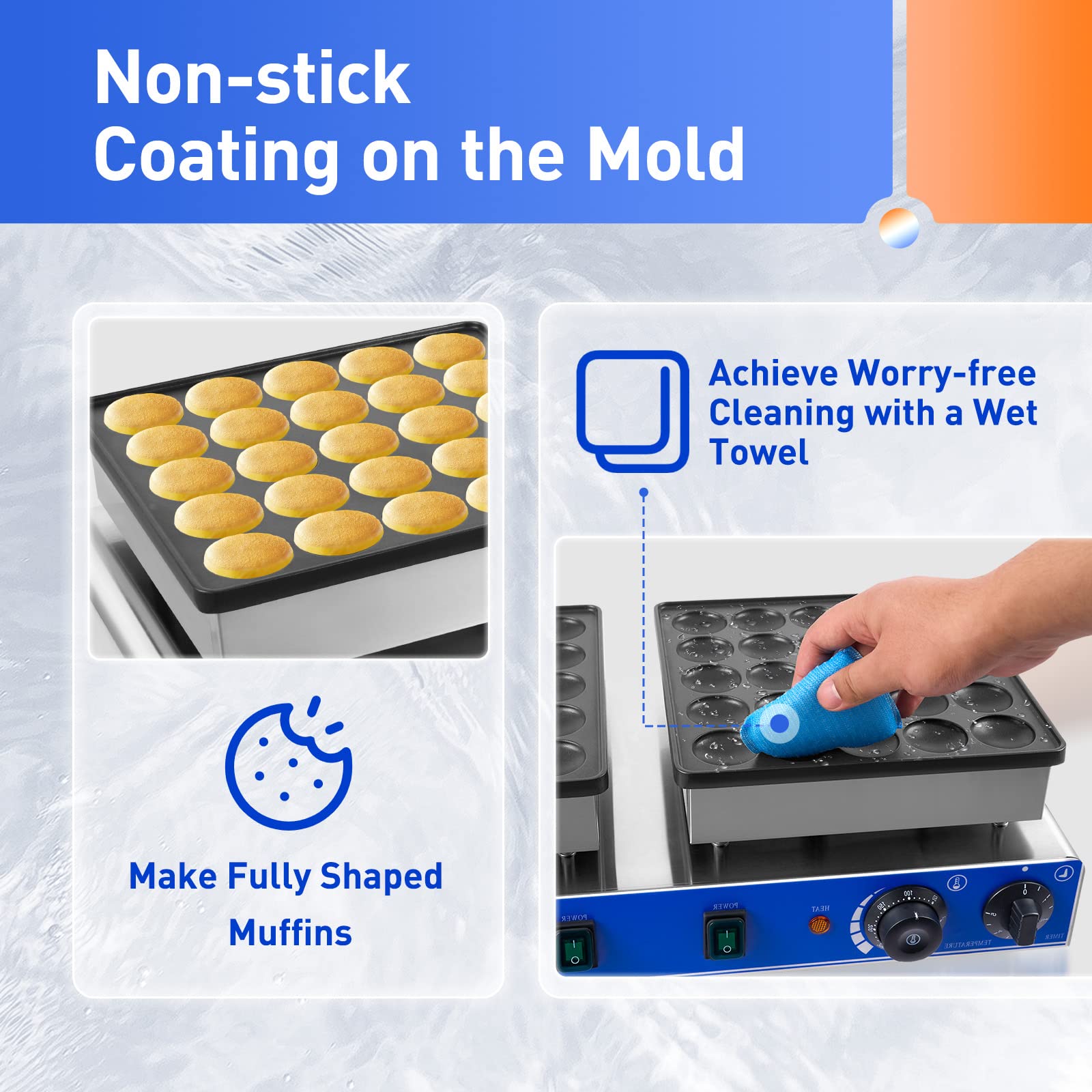 Commercial 1700W Electric Dutch Pancake Maker - Non-Stick Mini Pancake Baker for 50 Pcs (Perfect for Crepes, Muffins & Dutch Pancakes) - Ideal for Restaurants, Cafes & Home Breakfast
