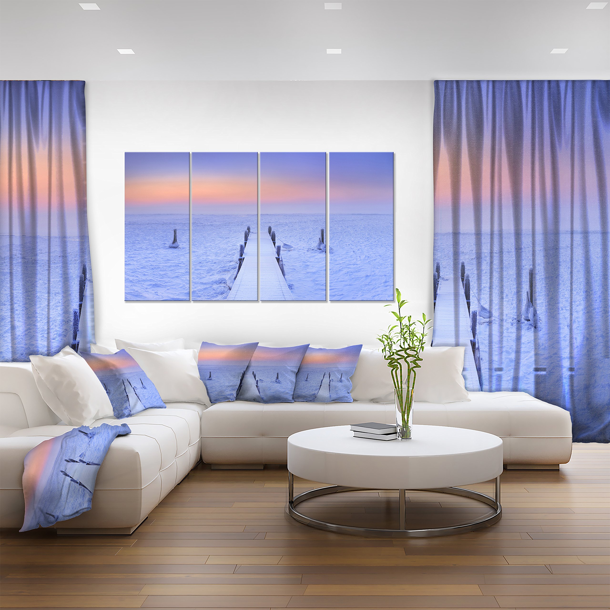 Designart Frozen Lake Netherlands Wooden Sea Bridge Canvas Wall Art Set - 4 Panels 48x28 Inches, PT11170-271, 28'' H x 48'' W x 1'' D - Perfect for Living Room, Bedroom & Office Decor