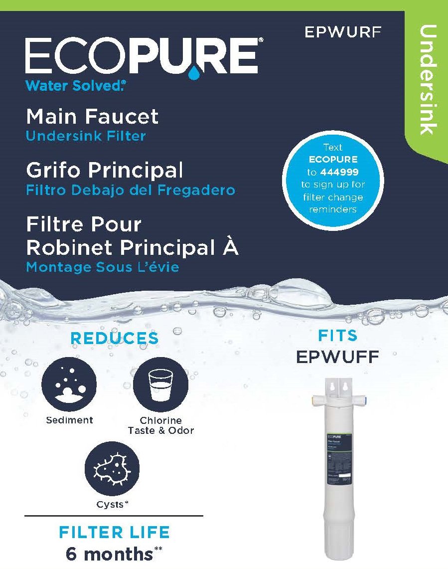 EcoPure EPWUFF Under Sink Water Filter System | NSF Certified Direct Connect Faucet Water Purifier | No Extra Faucet Needed | Improves Water Quality for Kitchen & Bathroom | Perfect for Drinking, Cooking & Washing | White