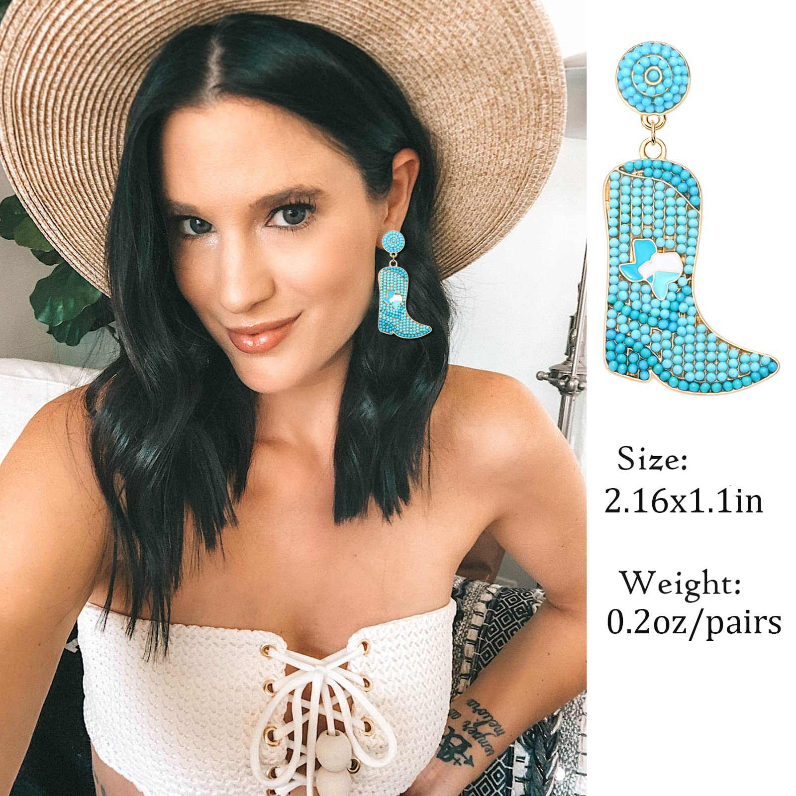 Western Cowgirl Boot Earrings for Women - Boho Beaded Dangle Drop Y2K Jewelry - Perfect for Parties, Festivals & Country-Themed Events