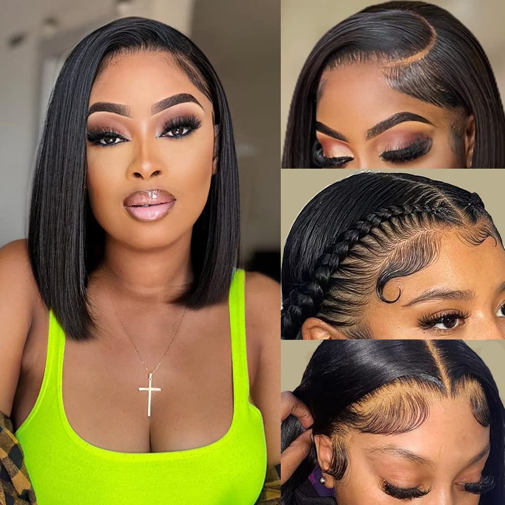 13x4 Lace Front Human Hair Wigs for Black Women - Short Straight Bob 10 Inch Glueless Wig 150% Density with Pre-Plucked Hairline & Baby Hair | Natural Look for Daily Wear, Parties & Special Occasions