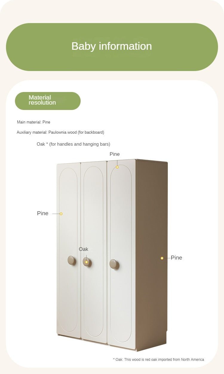 Pine Solid Wood White Cream Children's Wardrobe - Kids Bedroom Storage Organizer for Clothes, Toys & Books - Perfect for Nursery, Bedroom & Playroom Organization