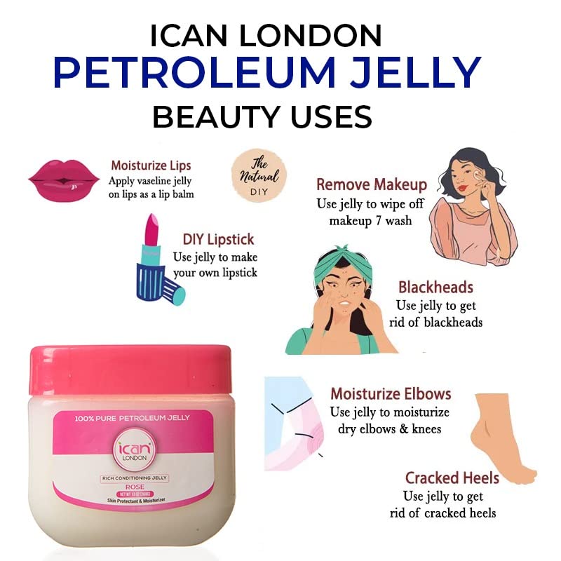 ICAN LONDON ROSE 100% Pure Petroleum Jelly 13oz (368g) - Moisturizing Skin Care for Dry Lips, Hands & Face | Multi-Purpose Healing Ointment for Babies & Adults