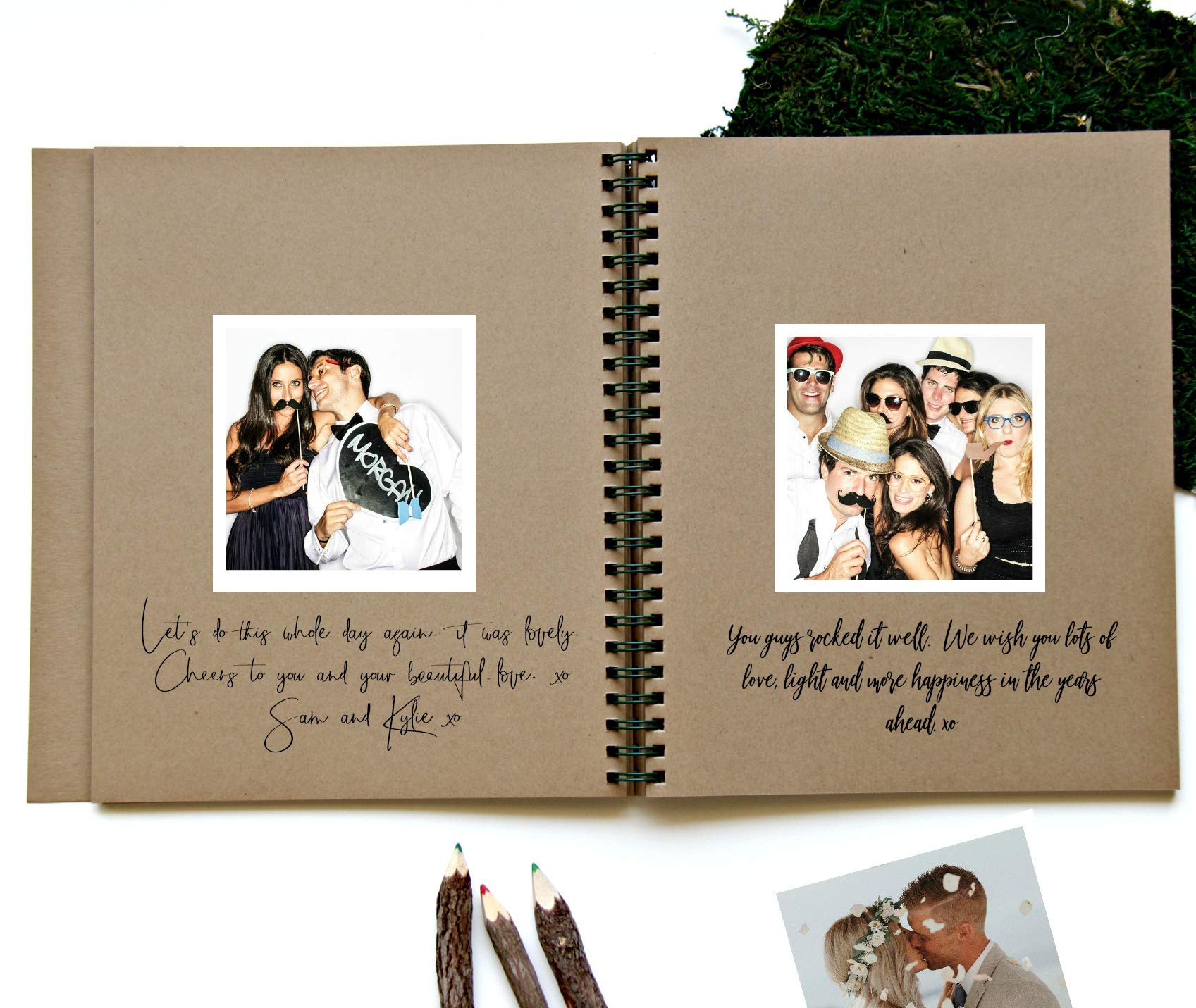 Rustic Boho Guest Book for Wedding Reception & Baby Shower - 8.5x8.5 Kraft Pages for Polaroid Pictures, Fall Bridal Party Decorations, Perfect for Autumn Weddings, Bridal Showers, and Family Events