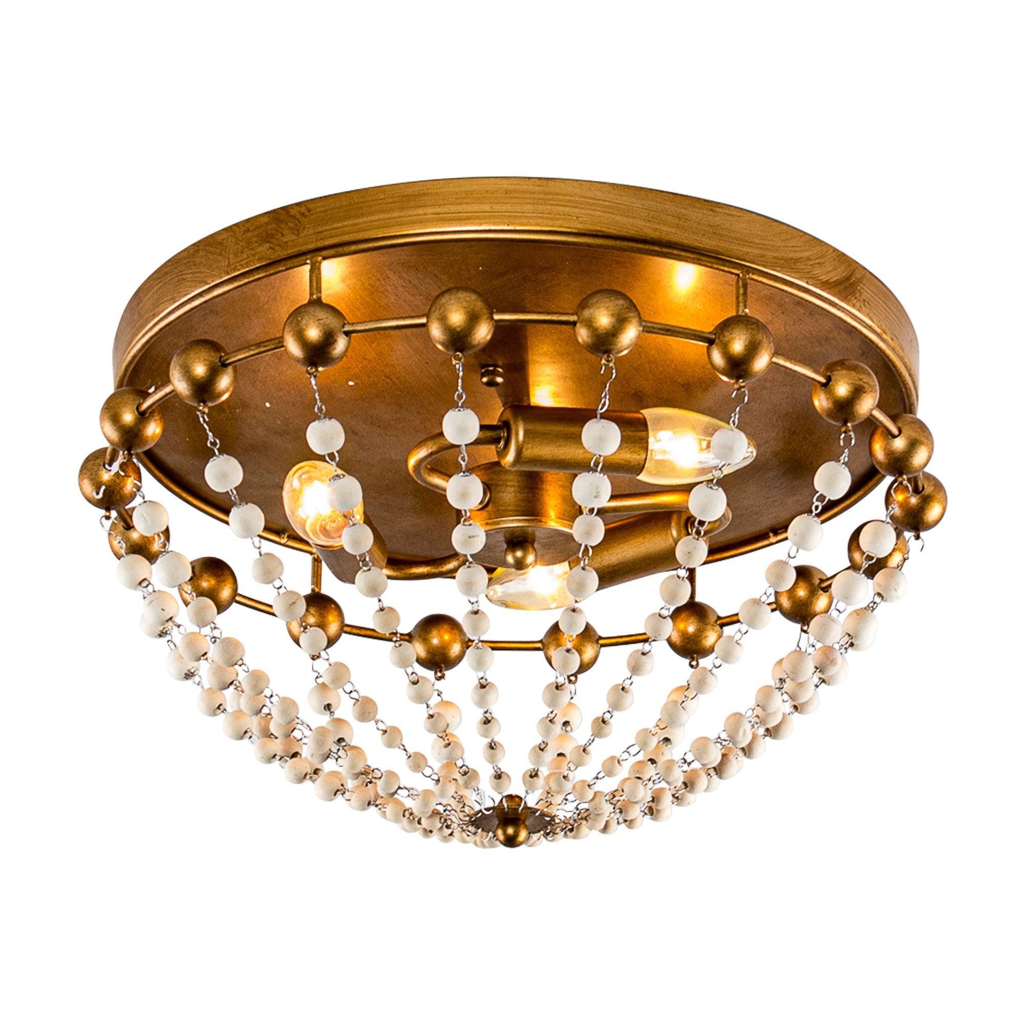3-Light Golden Bohemian LED Flush Mount Ceiling Light - Modern & Stylish Lighting for Living Room, Bedroom, or Dining Area