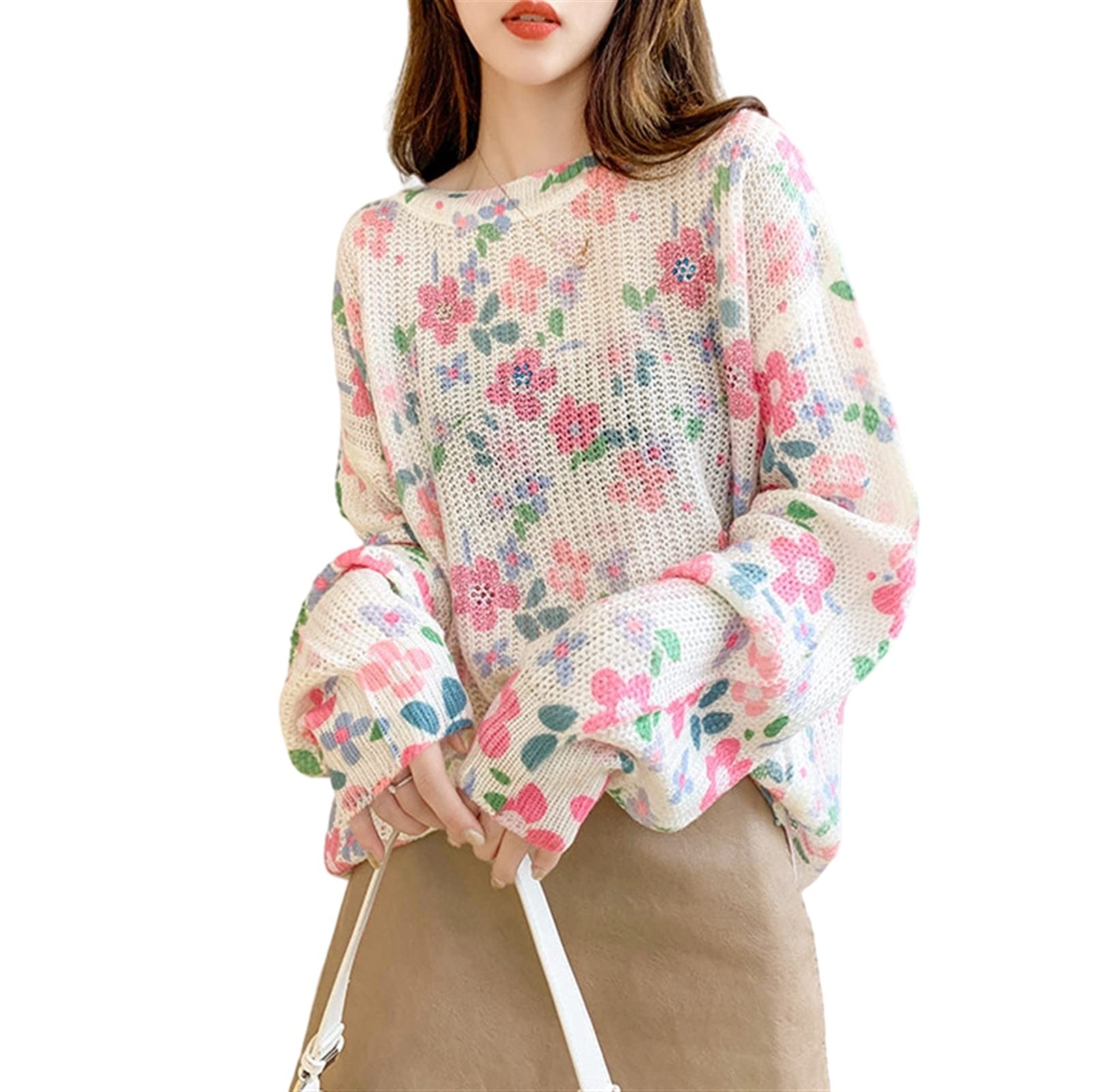 Korean Style Women's Long Sleeve Pullover Sweater - Loose Knit Sweater for Autumn | Cozy Oversized Fashion Top for Casual Wear, Office & Date Nights (One Size, Color A)