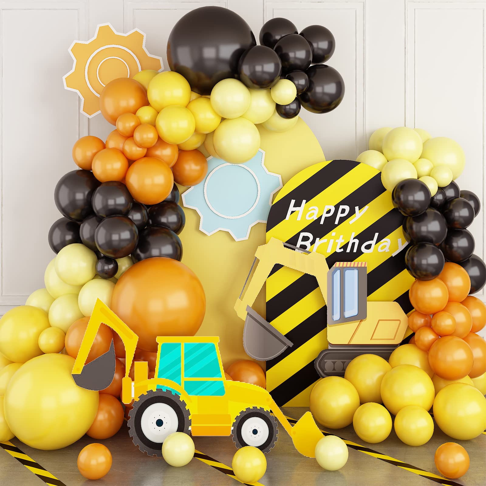 Retro Orange Black Yellow Balloon Garland Kit - Latex Balloon Arch for Birthday, Wedding, Baby Shower, Engagement Party Decorations | Perfect for Construction Theme, Quarantine Celebrations & DIY Home Decor