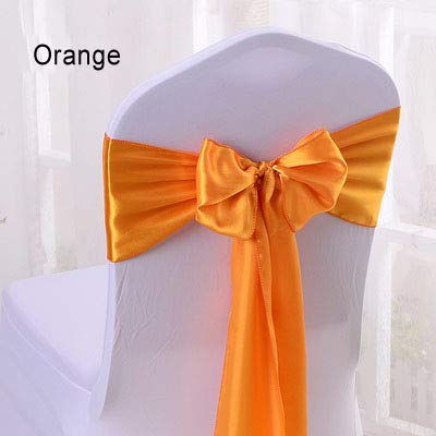 50Pcs 16x275cm Orange Satin Chair Sashes for Wedding Decorations - Elegant Bow Tie Chair Covers for Party, Banquet, Bridal Shower & Special Events - Perfect for Table Decor & Venue Styling