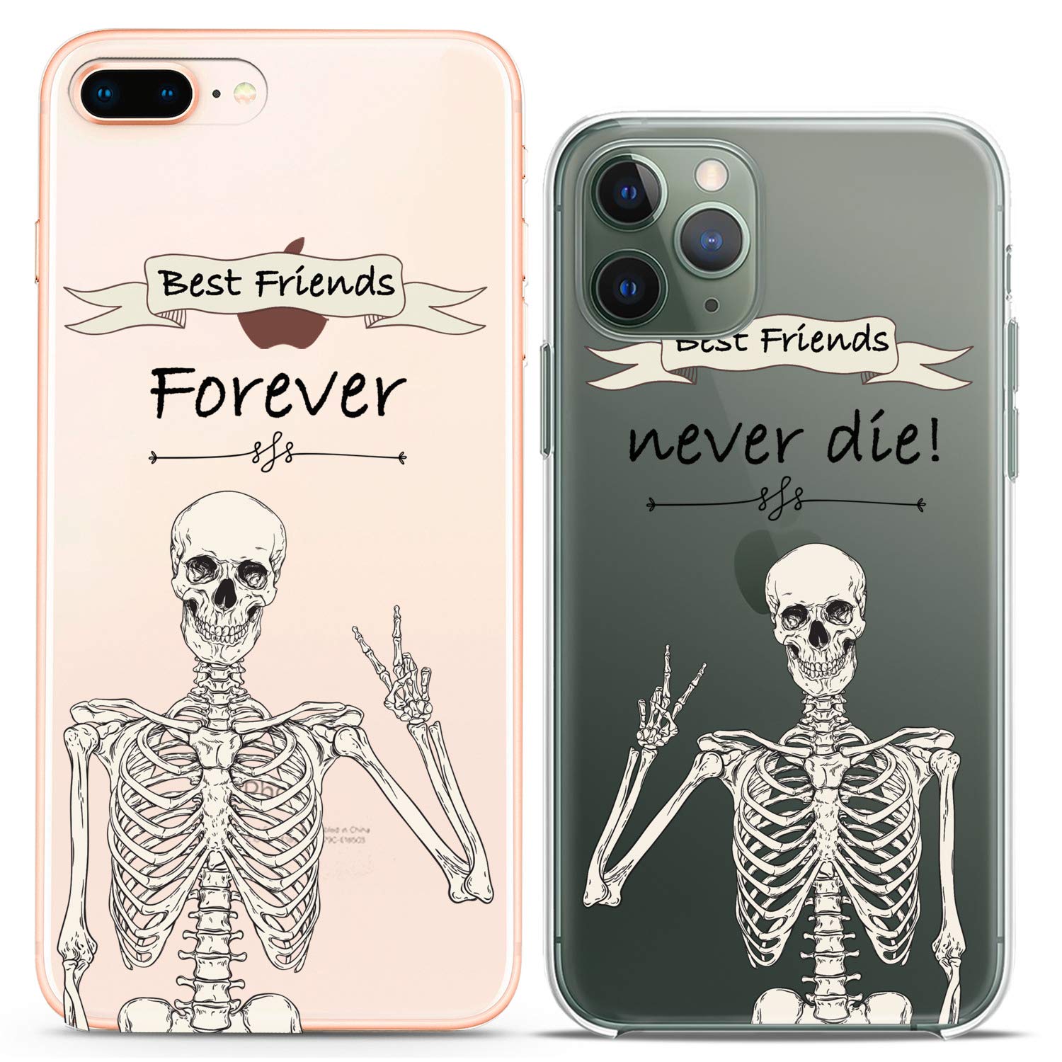 Matching Couple Phone Cases Compatible with iPhone 16/15/14/13/12/11 Pro Max/Mini/XS/X/6s/8 Plus/7+/XR/10/SE 5 - Funny Skeleton Best Friends Silicone Cover - Cute Boho Art Design for Women & Teens - Perfect for Couples, BFFs & Soulmates    **Usage Scenarios:** Great for Valentine's Day, anniversaries, birthdays, or everyday use to show your love and friendship with matching phone cases!