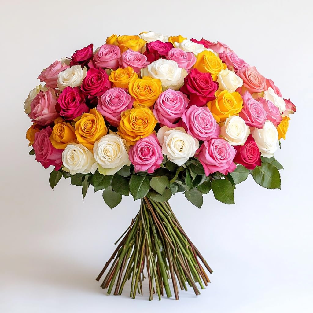 100 Fresh Natural Assorted Roses - Perfect for Birthday, Anniversary, Wedding & Event Decor - Ideal for Home Decor, Centerpieces, Gift Giving & Romantic Surprises