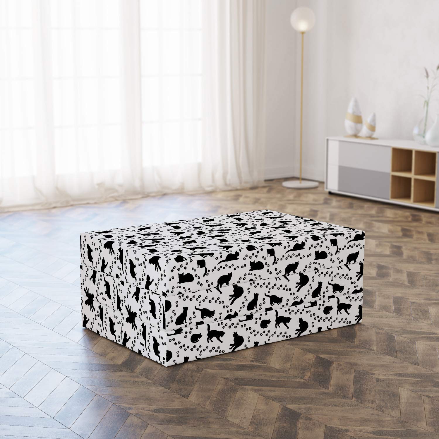 Ambesonne Cat Foldable Mattress with Kittens Footprints Paws Design - 74.8