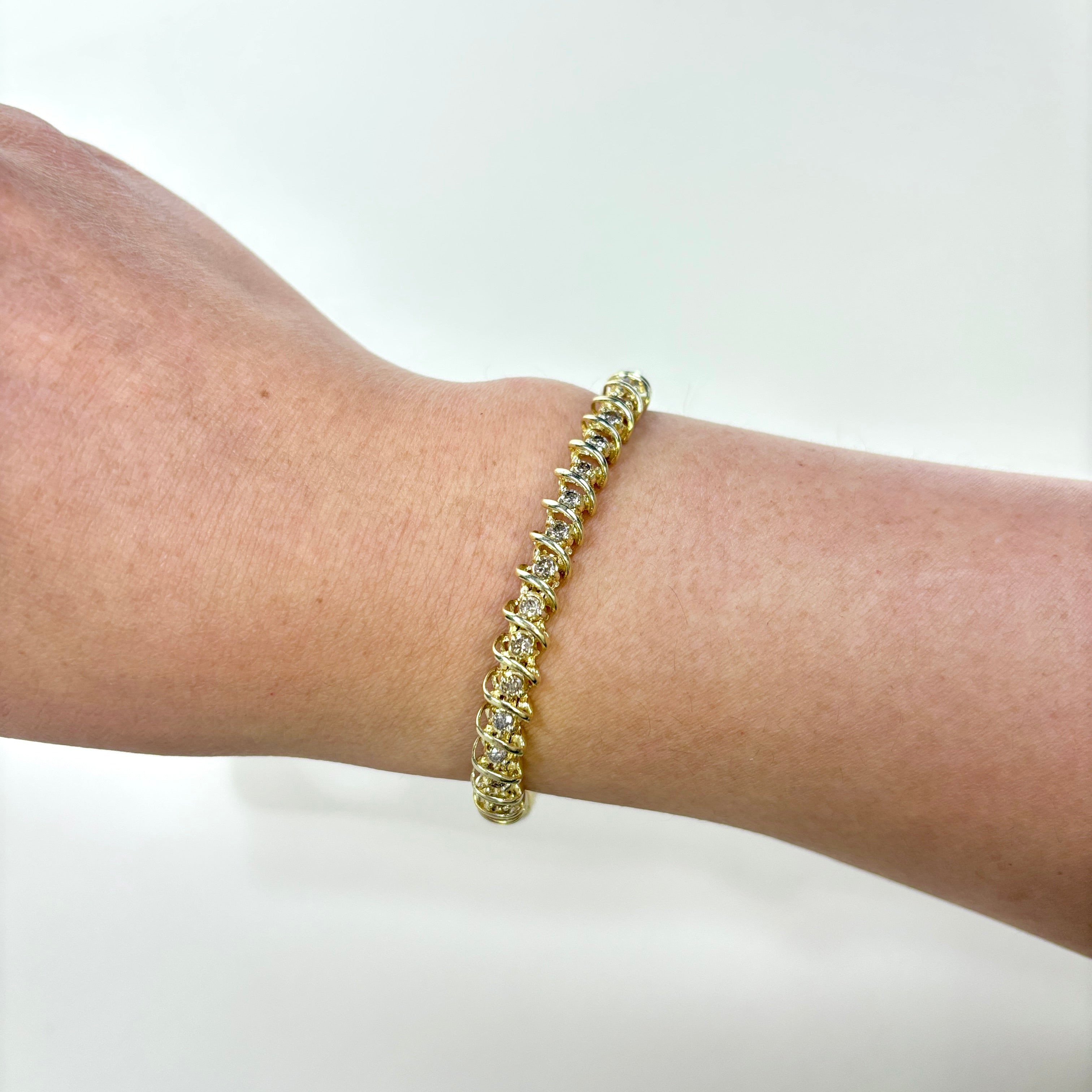 14K Yellow Gold Spiral Diamond Tennis Bracelet | 3.06ctw Diamond Bracelet for Women | Size 8 | Elegant Jewelry Gift for Anniversary, Birthday & Special Occasions