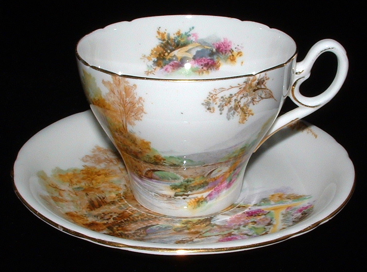 Vintage Shelley Heather Cup and Saucer Set - Old Cambridge England Floral Design with Ring Handle - Perfect for Afternoon Tea, Collectible Fine China, and English Cottage Decor