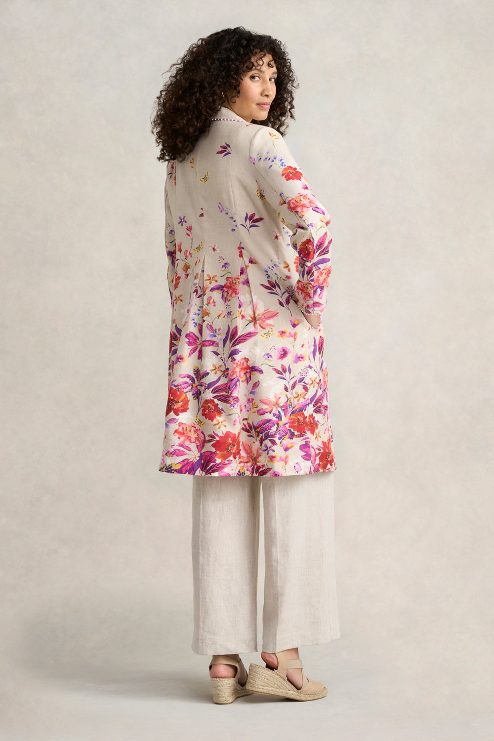 Floral Printed Coat for Women - Stylish Cross Dye Long Jacket with Pockets | Perfect for Spring Outfits, Office Wear & Casual Dates