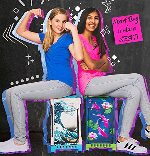 Zuca Palm Island Tropical Sunset Sport Bag with Pink Frame & LED Flashing Wheels - Durable Gym Bag for Women, Travel Duffel & Dance Competition Backpack - Perfect for Sports, Fitness & Beach Vacations