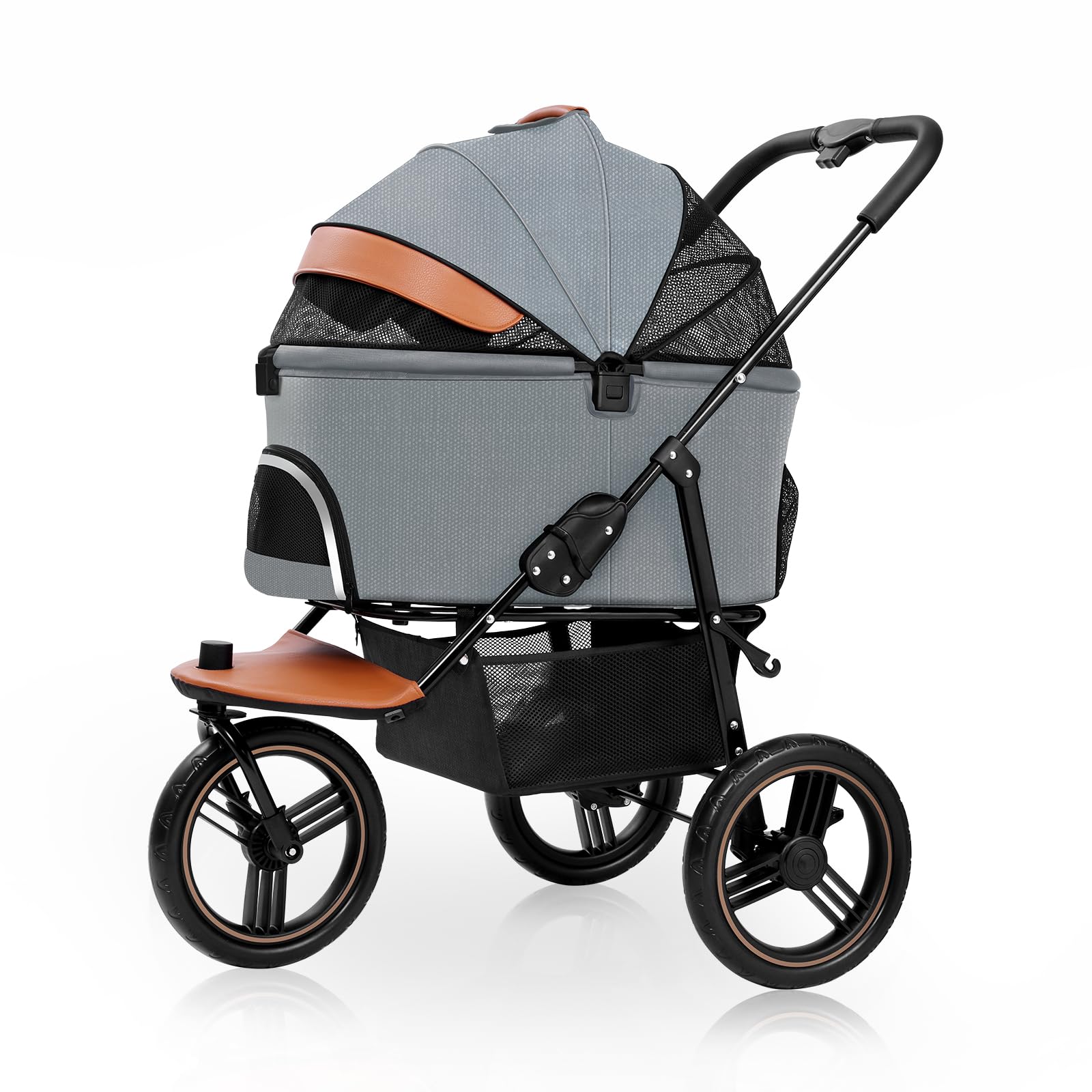 3-in-1 Pet Stroller for Small & Medium Dogs - Lightweight 3-Wheel Jogger with Detachable Carrier, Storage Basket & One-Button Fold | Perfect for Walking, Jogging & Vet Visits (Gray)