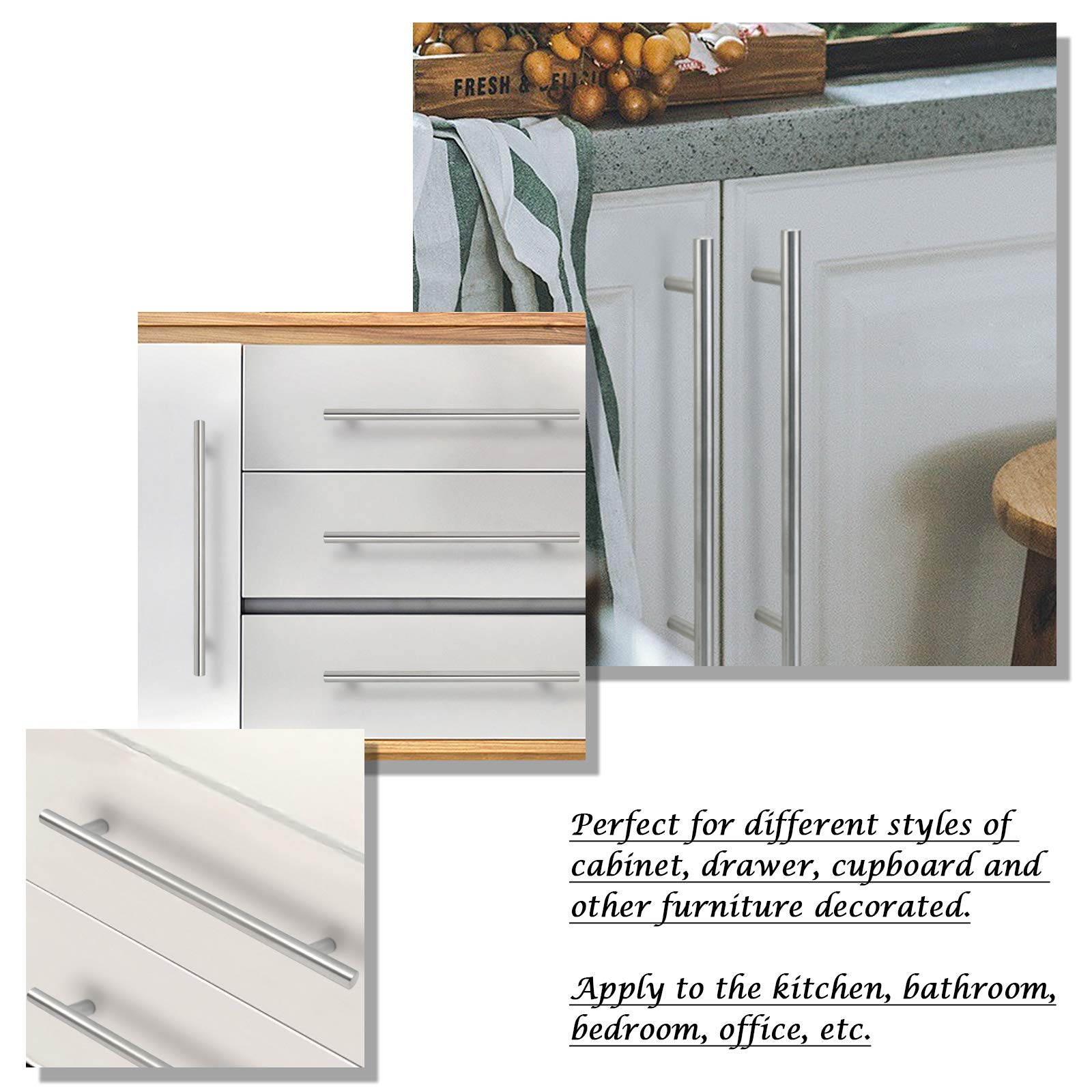 5 Pack Brushed Nickel Drawer Pulls - Round T-Bar Cabinet Handles for Kitchen, Dresser & Closet (7-3/5