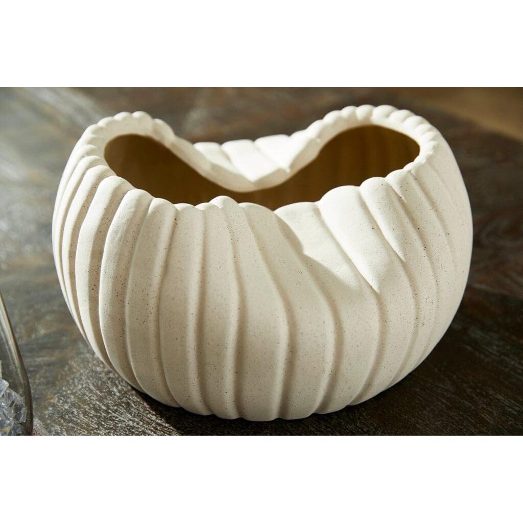 Organic Ribbed Bowl - Grainy White Ceramic Serving Bowl by Cyan Design 11777 - Perfect for Salads, Snacks & Home Decor