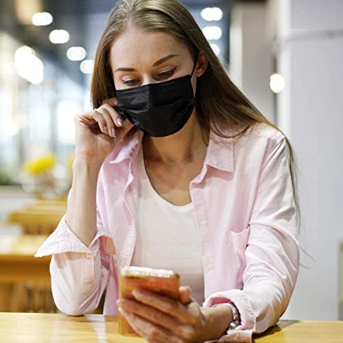 Wisezag 100-Pack Black Disposable 3-Ply Surgical Masks with Nose Clip - Breathable, Comfortable & Protective for Daily Use, Travel, and Work Safety