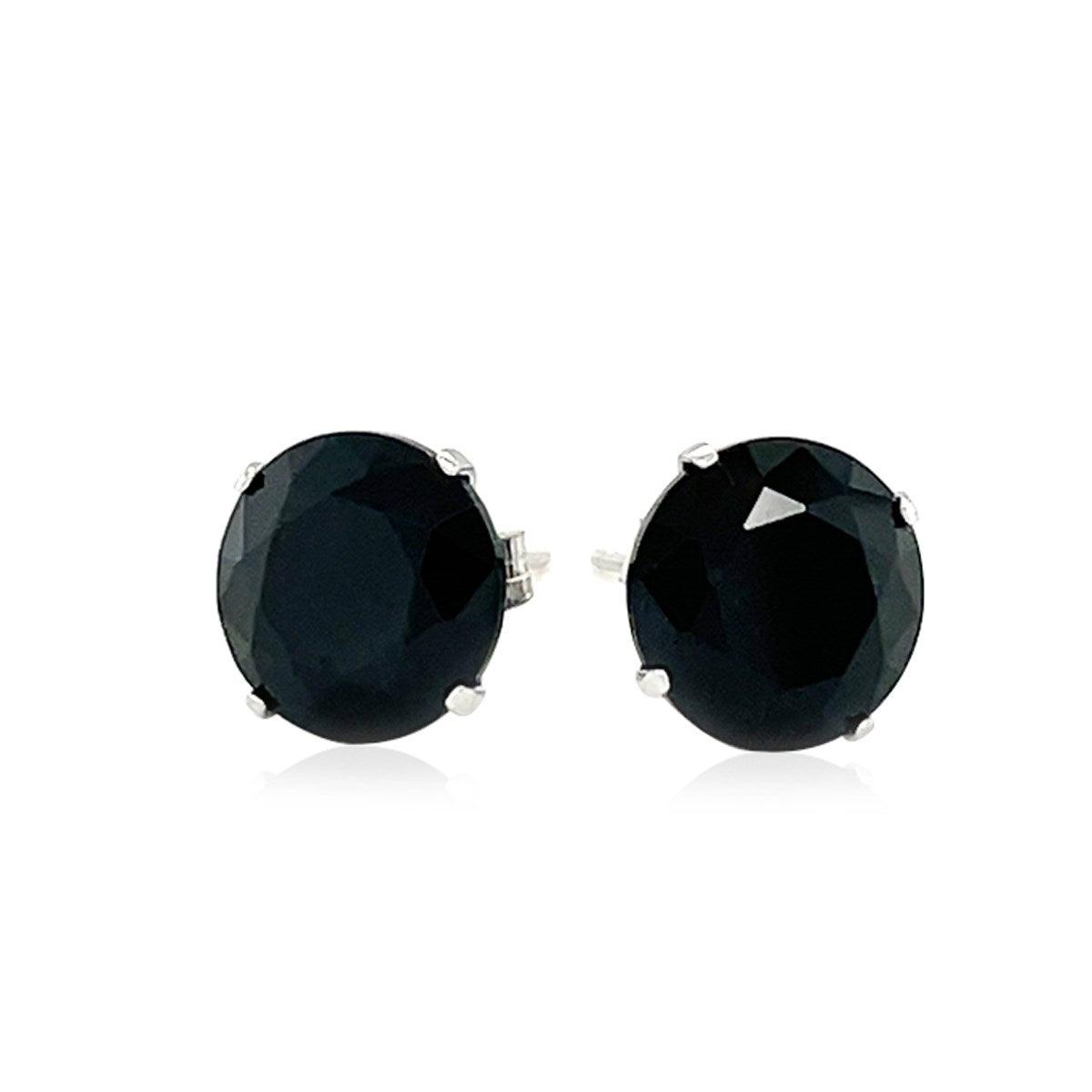 14K White Gold 8.0mm Round Black Cubic Zirconia Stud Earrings for Women - Elegant Everyday Jewelry, Perfect for Work, Party & Special Occasions
