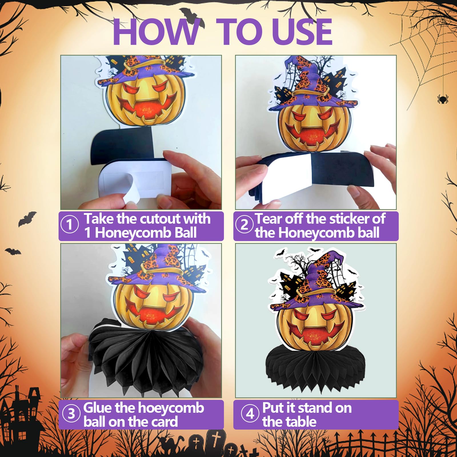 9 Pack Halloween Honeycomb Centerpieces - Spooky Table Toppers & Party Decorations for Halloween, Birthday Parties, and Home Decor | Perfect for Dining Table, Mantel, and Party Backdrop Displays
