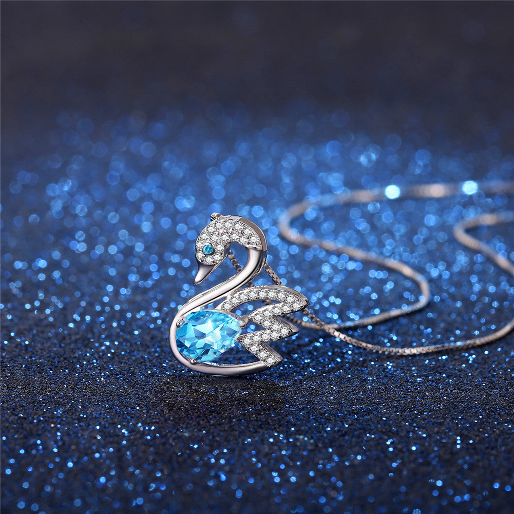 MABELLA 925 Sterling Silver Swan Pendant Necklace with Genuine Blue Topaz Natural Gemstone - Elegant Jewelry Gift for Women, Birthday, Anniversary & Valentine's Day