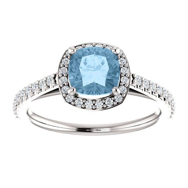 1.42 CT Sky Blue Topaz & 1/3 CTW Diamond Halo Ring in Platinum - Elegant Engagement, Wedding, or Anniversary Jewelry Gift