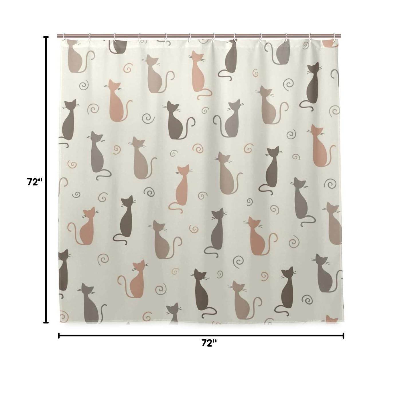 Blueangle Cute Cartoon Cat Silhouette Waterproof Shower Curtain Set with Hooks - 72x72 Inches Bathroom Decor for Kids & Adults - Perfect for Bathroom, Dorm, RV, and Apartment Decor