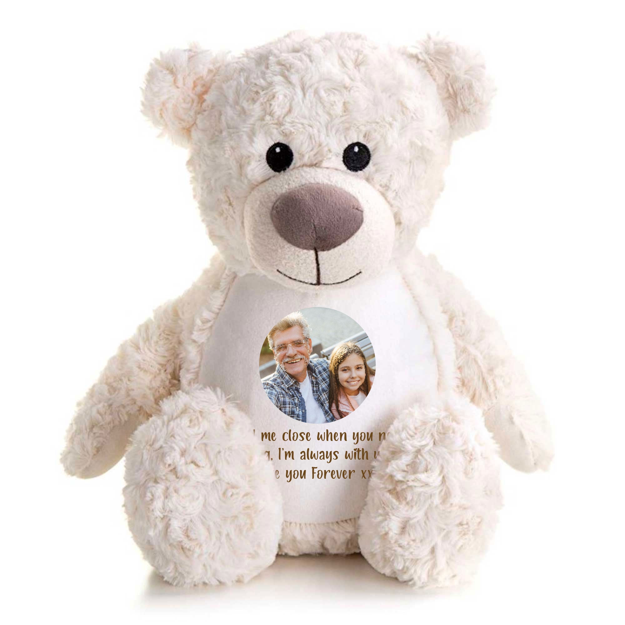 Personalized Photo Memory Keepsake Teddy Bear - Cream Plush Stuffed Animal for Baby Shower, Birthday Gift & Nursery Decor