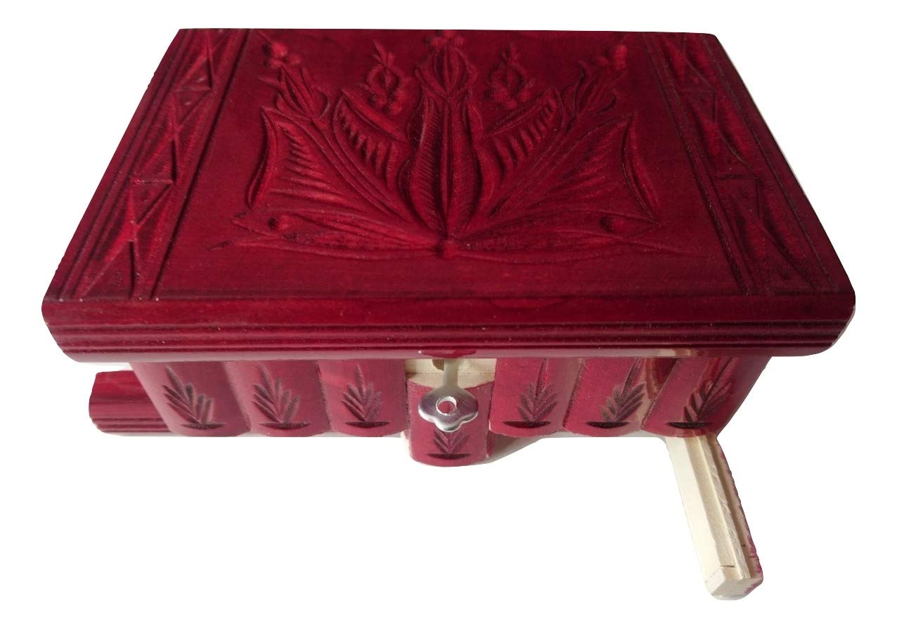 Magic Puzzle Jewelry Box - Hand Carved Wooden Secret Box with Tricky Brain Teaser Design (Special Red) | Perfect for Gift Giving, Treasure Storage & Home Decor