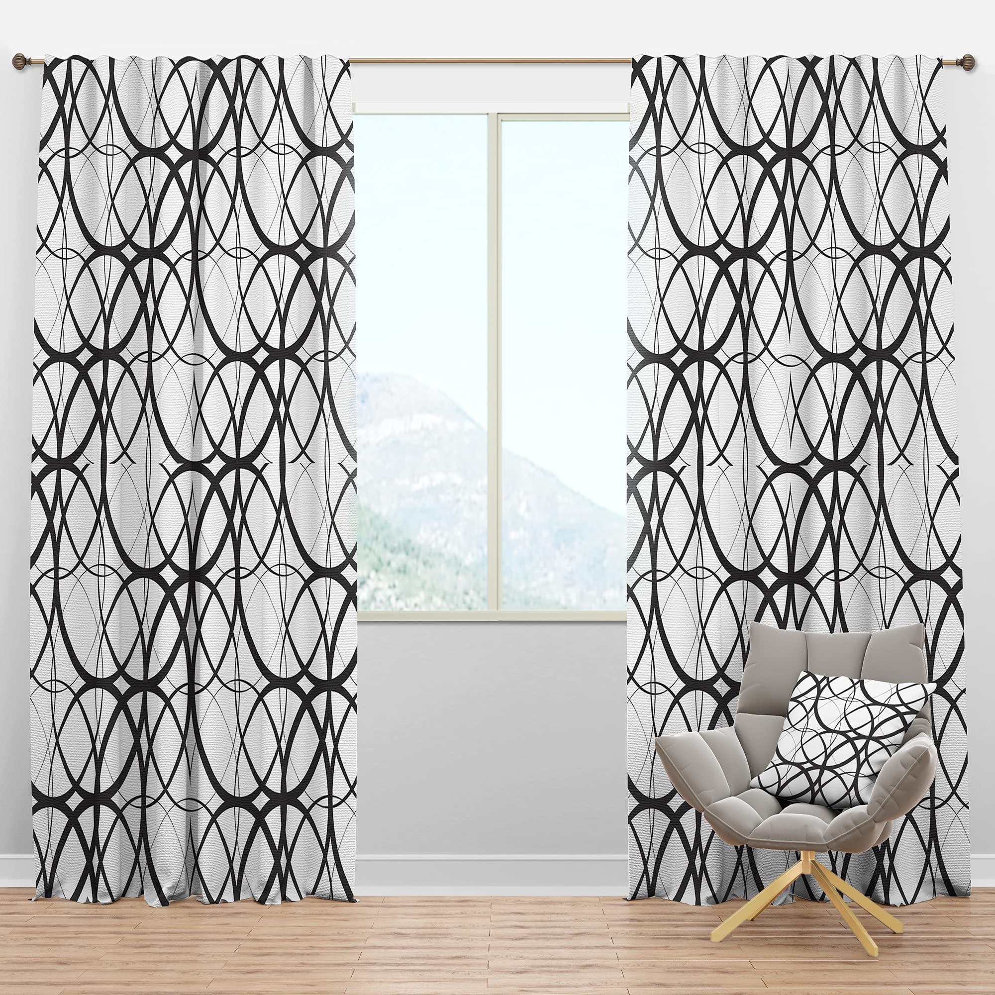 Blackout Curtains Monochrome Geometric Pattern - Thermal Insulated Bedroom & Living Room Drapes - Single Panel 52x90 Inches - Perfect for Light Blocking, Privacy & Energy Efficiency