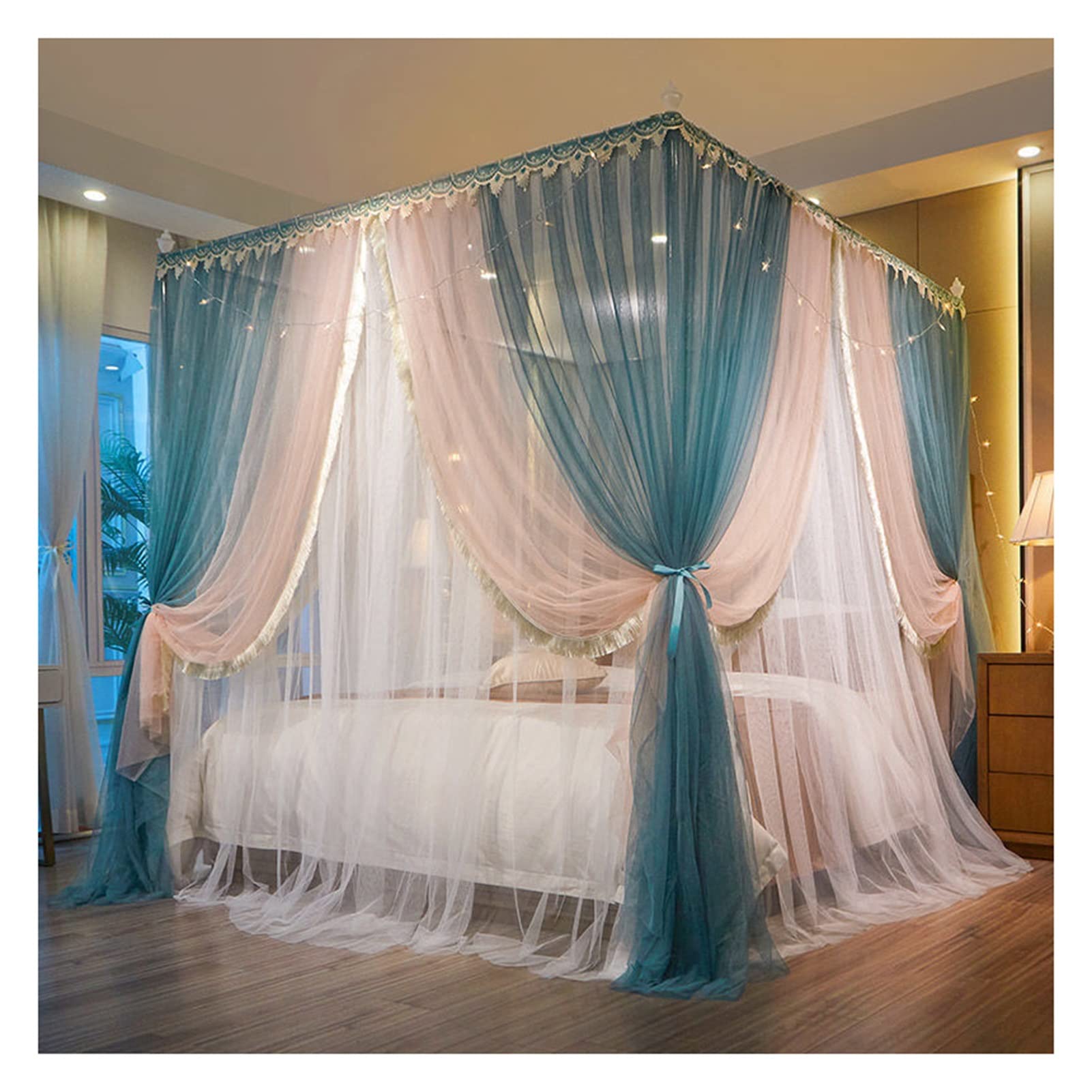 Luxury Bed Canopy with Double Layer Design - Mosquito Net for Single & Double Beds (200x220x200cm) - Elegant Bedroom Decoration with Mounting Bracket - Perfect for Year-Round Use in Master Bedrooms, Guest Rooms & Dormitories