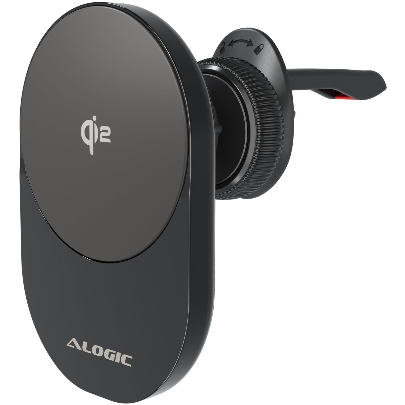 Alogic Clip Qi2 Fast Wireless Car Charger - 15W Magnetic Phone Mount for iPhone 15/14/13, Samsung Galaxy - Perfect for Commuting & Road Trips