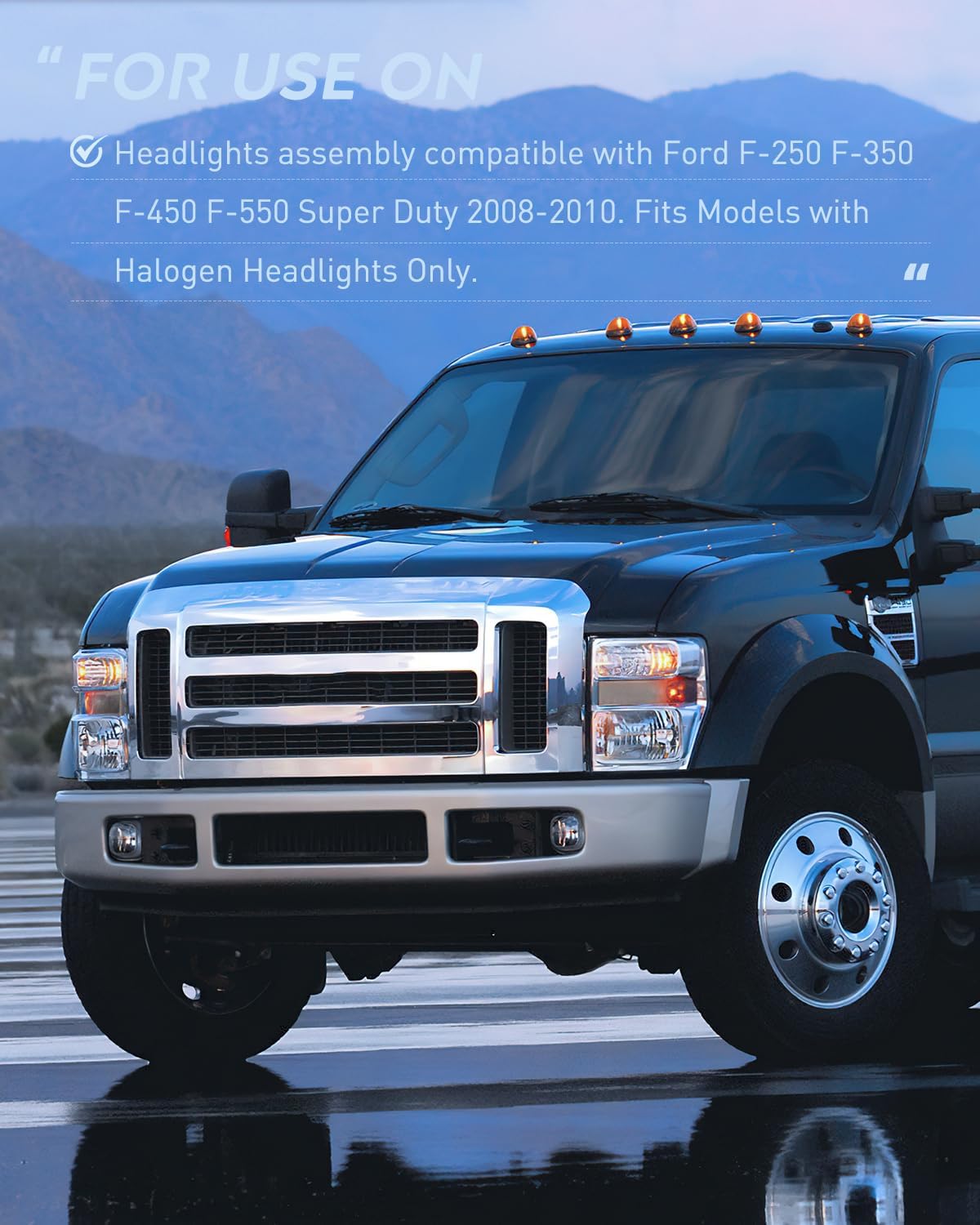 2008-2010 Ford F250 F350 F450 Super Duty Headlight Assembly - Chrome Housing with Clear Reflector & Lens - Replacement for Foggy/Broken Lights - Perfect for Off-Roading, Night Driving & Truck Restoration