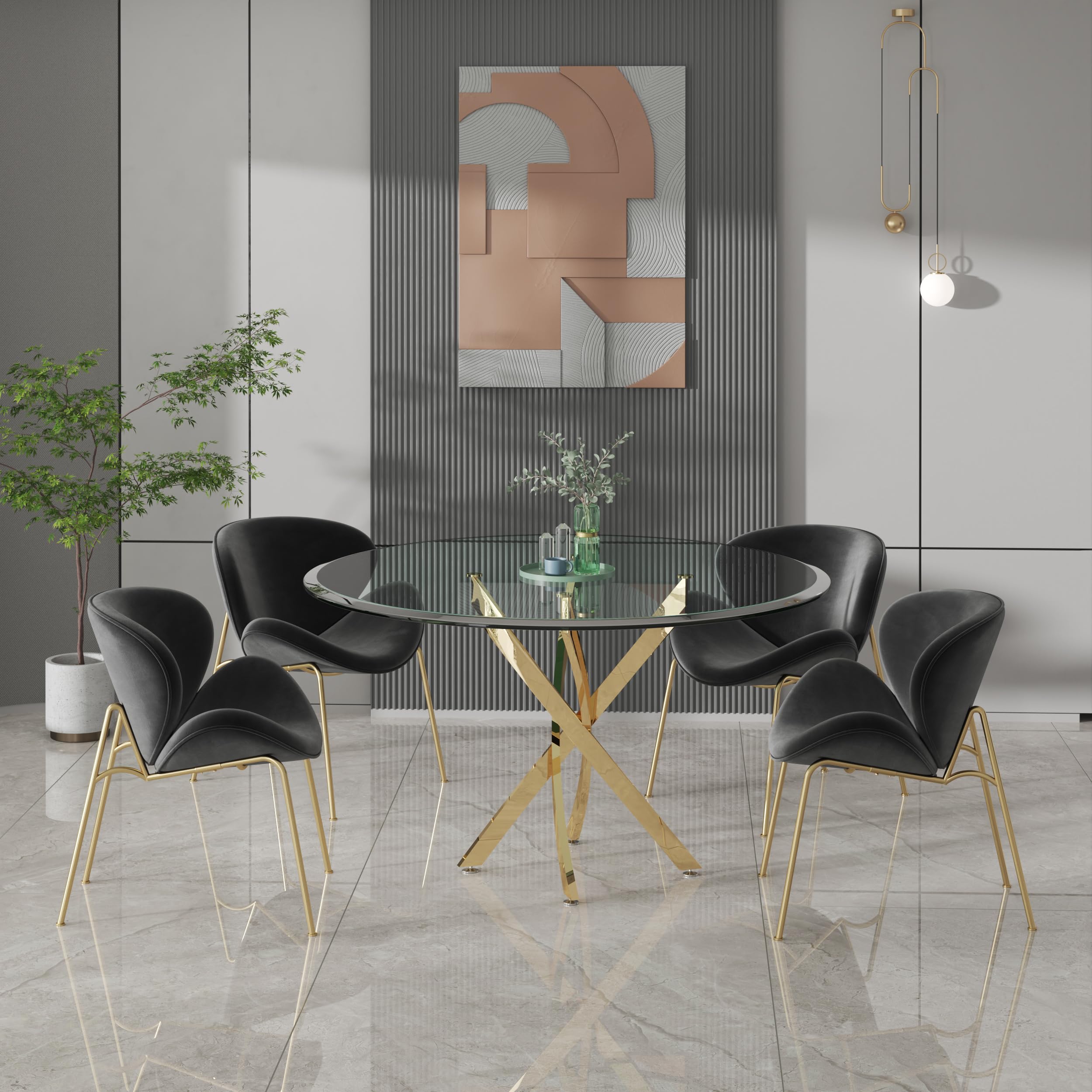 Luxury Velvet Dining Chairs Set of 2 - Modern Side Chairs with Golden Metal Legs & Curved Back - Comfortable Reading/Vanity Chairs for Bedroom, Living Room, Kitchen - Perfect for Dinner Parties, Home Office & Cozy Relaxation