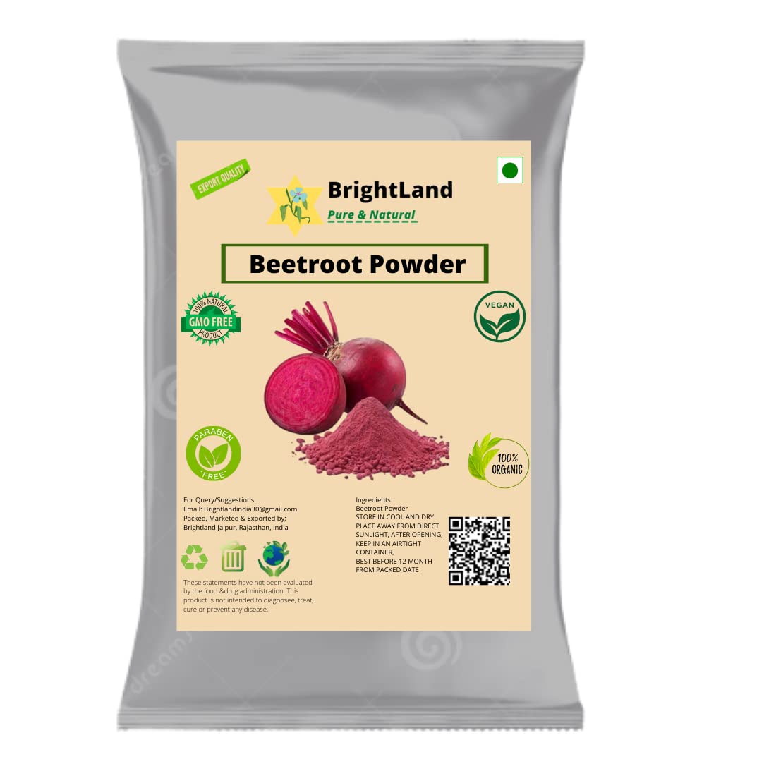 Brightland Wild Amba Haldi Kasturi Turmeric Powder with Orange Peel, Beetroot & Lemon Peel - 100g Each (400g Total) - Natural Face Mask & Hair Treatment for Glowing Skin & Healthy Hair - DIY Beauty Care for Spa Days & Self-Care Routines