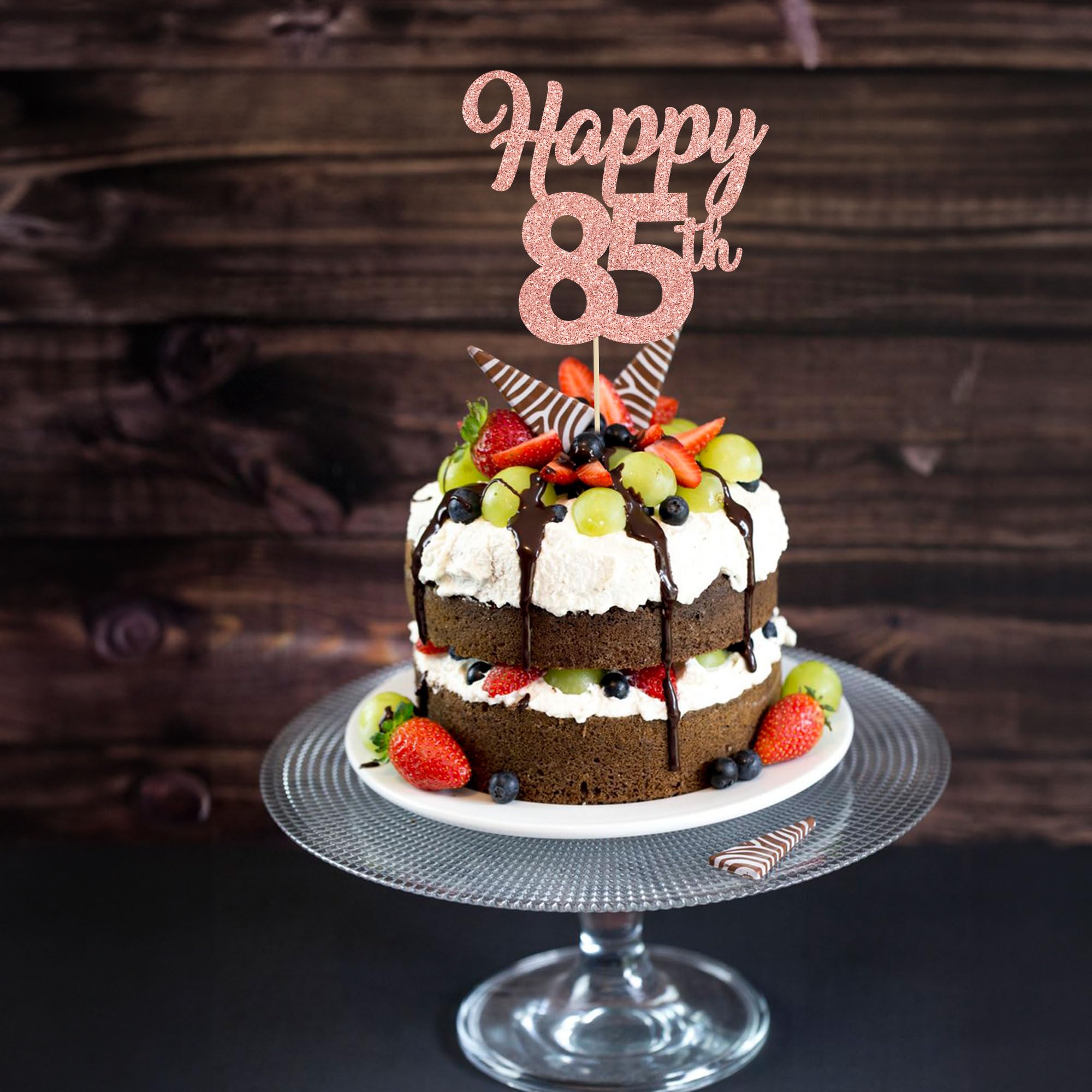 3Pcs Rose Gold Glitter 85th Birthday Cake Topper - Happy 85th Cake Decorations for Anniversary Party, Wedding & Celebration - Perfect for 85th Birthday Cakes, Cupcakes & Desserts