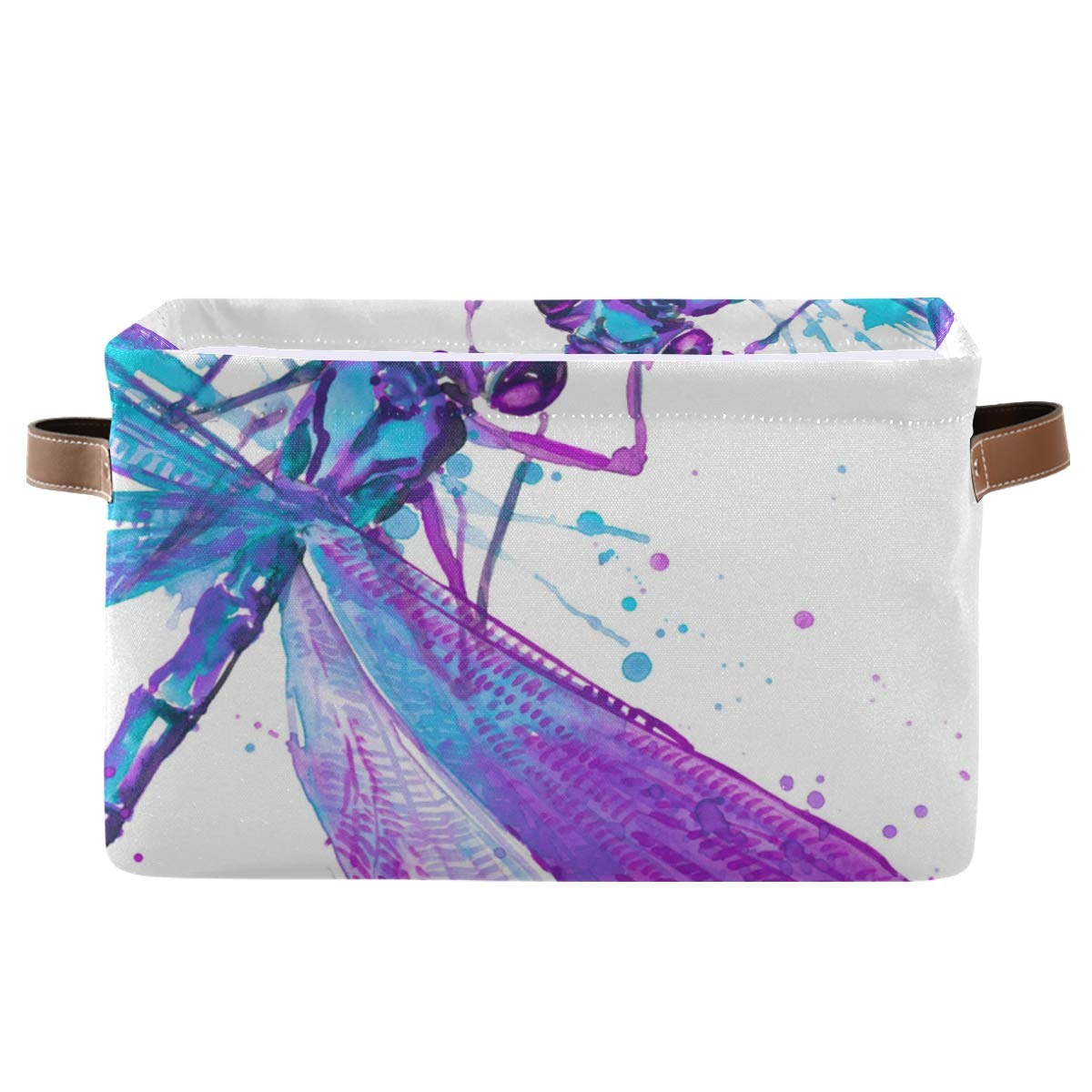 Collapsible Dragonfly Watercolor Storage Basket with Handles - Large Rectangular Fabric Organizer Bin for Toys, Closet, Nursery, Bedroom & Home Office | Perfect for Kids' Room Organization & Home Decor