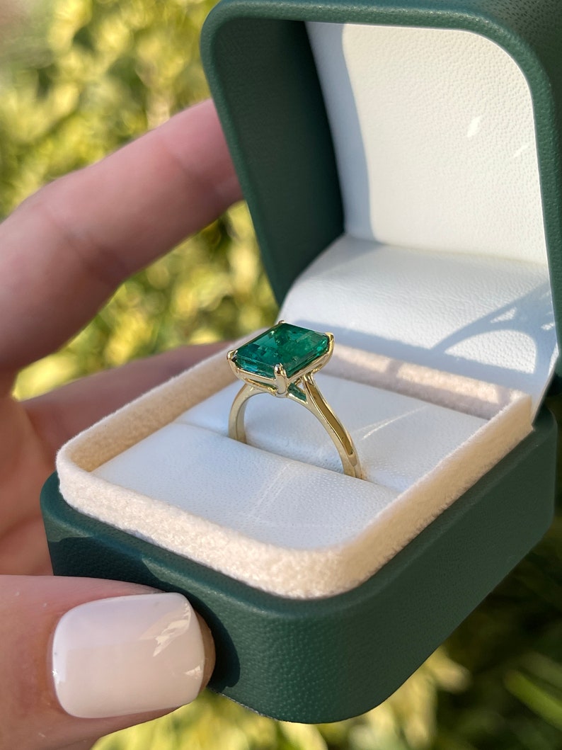 3.84 Carat 18K Gold Emerald Cut Solitaire Classic Engagement Ring for Women - Perfect for Proposals, Anniversaries & Weddings